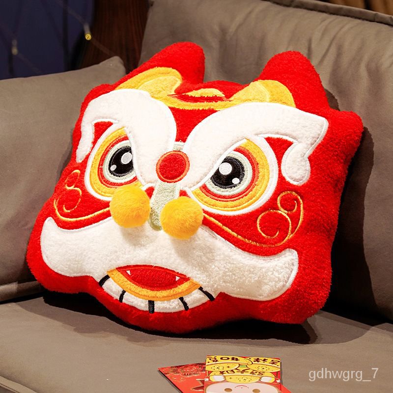 Plush Lion Pillow Chinese New Year Dancing Lion Bolsters Thick Soft