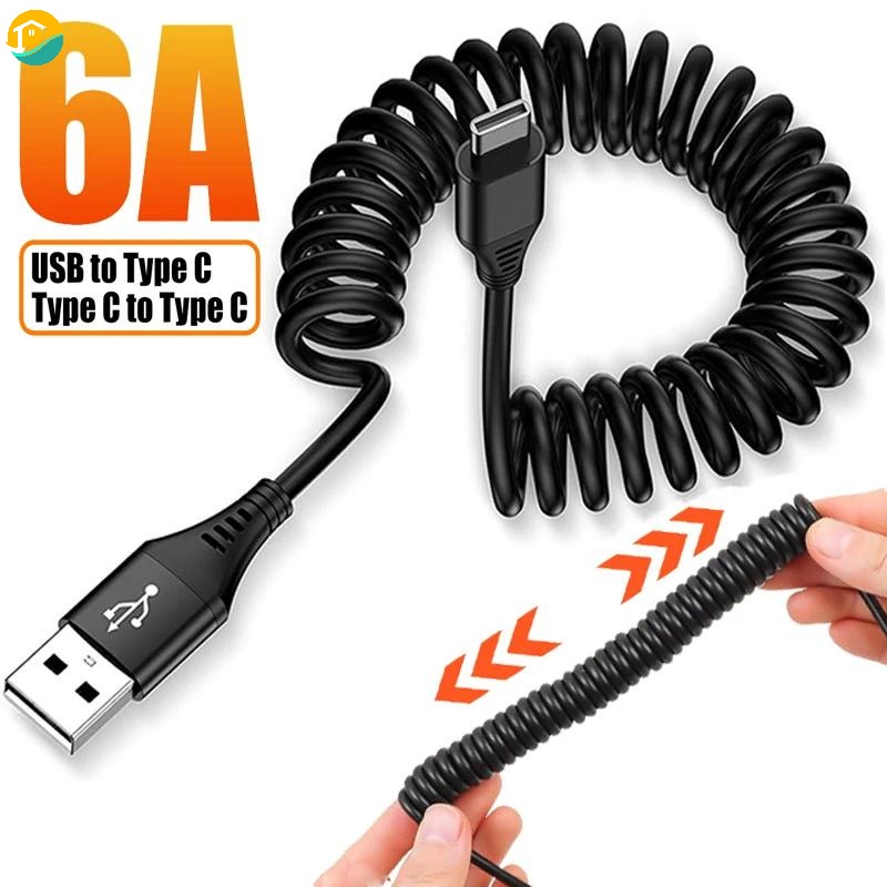 6A USB A To Type C Spring Telescopic Super Fast Charging Mobile Phone ...