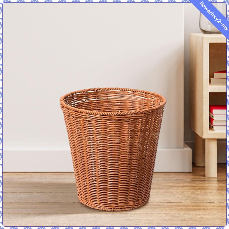 [FlowerhxyaeMY] Round Imitation Rattan Waste Basket Wicker Trash Can