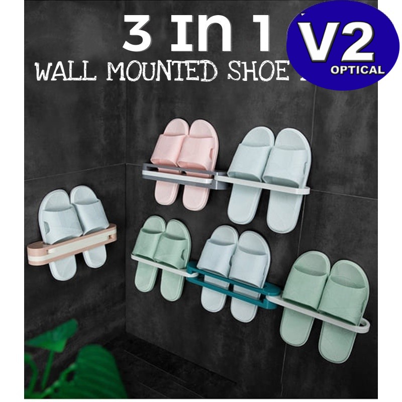 3 in 1 Foldable Slippers Holder Wall Mounted Hanging Shoes Storage Rack ...