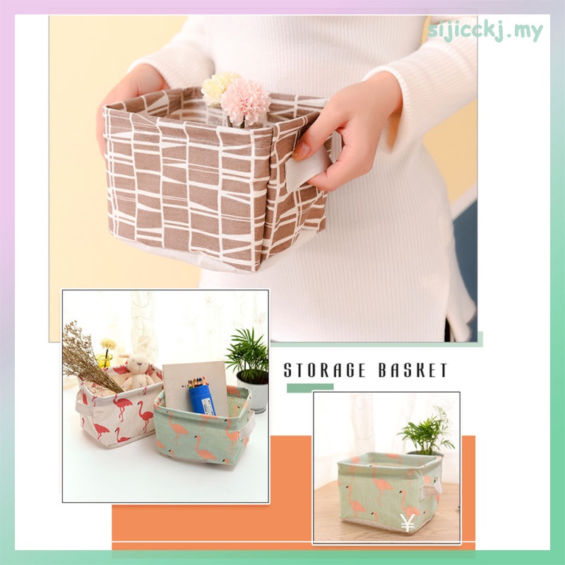 sijicckj Cotton and Linen Storage Basket Handle Desktop Debris Storage