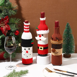 2pcs Sweater Christmas Wine Bottle Cover Fur Bottle Holder Xmas Champagne  Bottle Dress Plaid Drink Sleeves Button Bow Knot