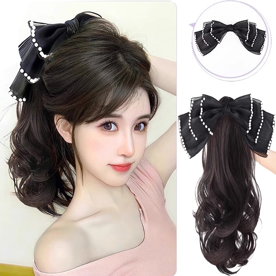 Synthetic Bow Knot Ponytail Wig Clip Type Fountain High Ponytail Female 