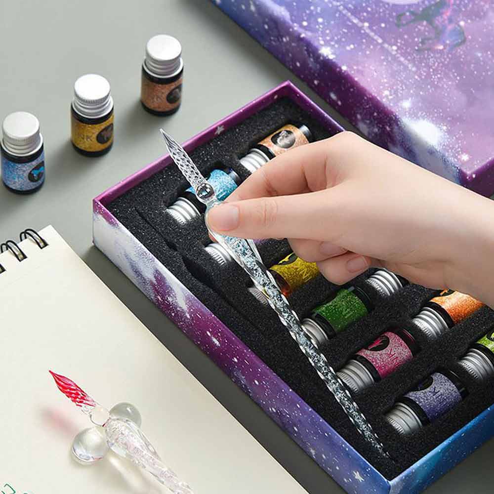 Six pointed starry sky glass dip pen ink set, dip pen and ink set, with ...