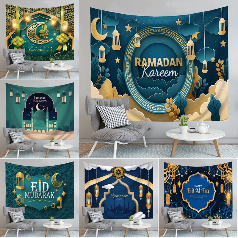 Hari Raya Wall Polyester Tapestry with Clips Eid Al-Fitr Wall Hanging ...