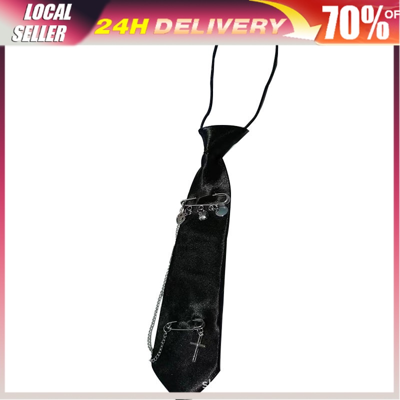 Adjustable Men Women Steampunk Neck tie Black Gothic Tie Punk Metal Chain Cross tie Shopee