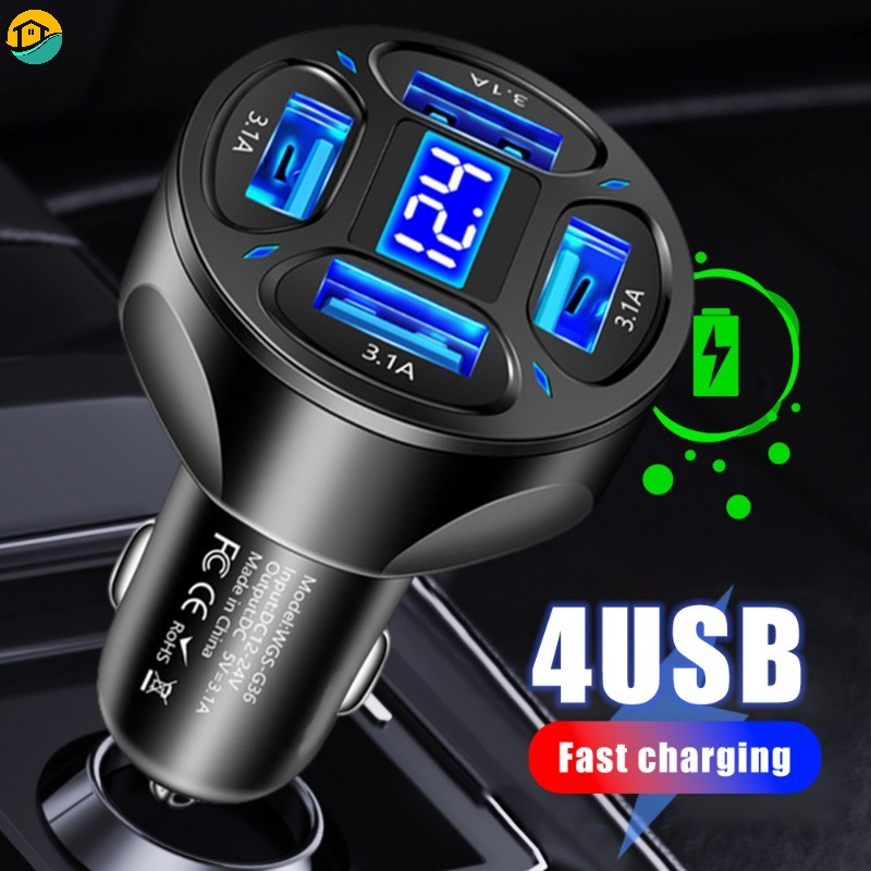 Multifunctional 4in1 USB Car Charger 3.1A Digital Display Mobile Phone ...