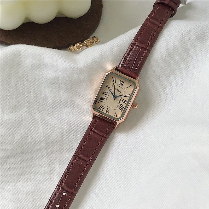 Retro Red Belt Temperament Literary Rectangular Watch Women's Watch ...