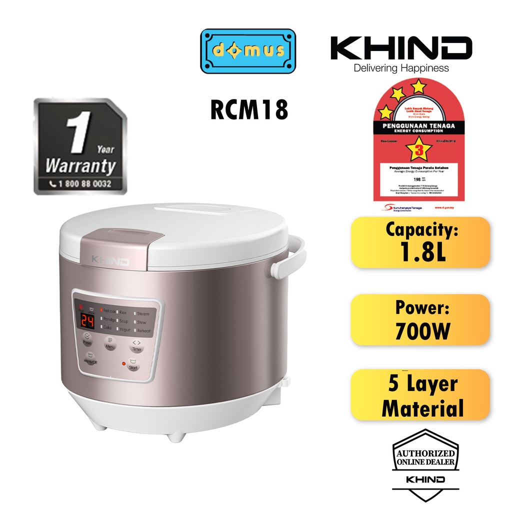 Khind Digital Rice Cooker With 9 Cooking Function 1.8L Periuk Nasi