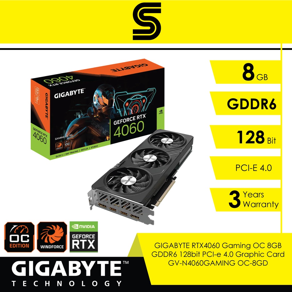 GIGABYTE GeForce RTX­­4060 Gaming OC 8G GDDR6 128bits Graphic Card - GV ...