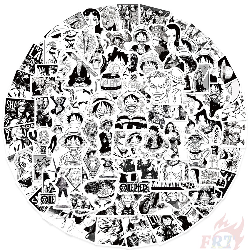 100Pcs/Set One Piece . Classical Black & White Stickers Waterproof DIY ...
