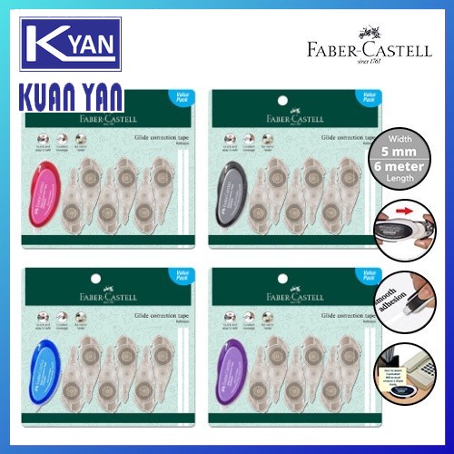 Faber-Castell Glide Correction Tape With 6 Refills - 5mm X 6m, Smooth, Ergonomic Grip, Random Color