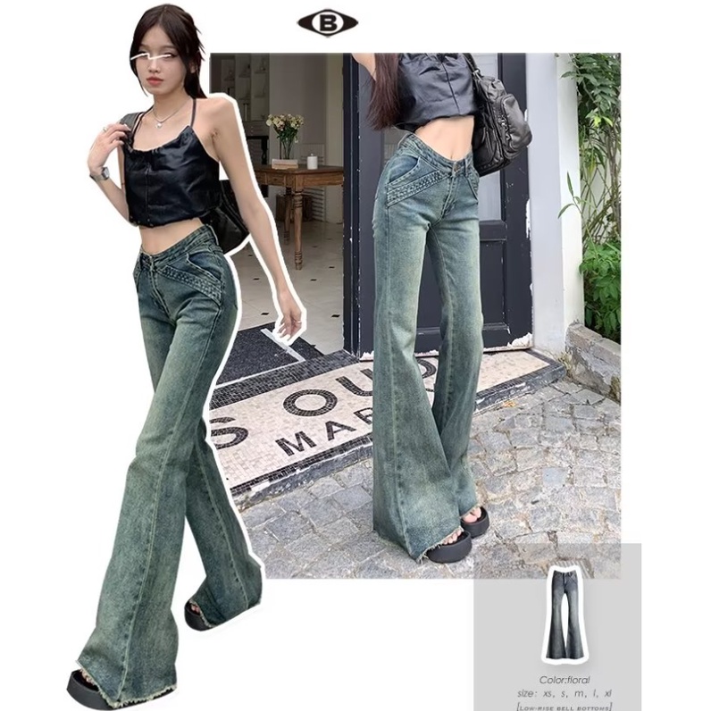 S-5XL】Low Waist Slim Straight Cut Jeans Women Vintage Korean Style Jeans  Pants Women