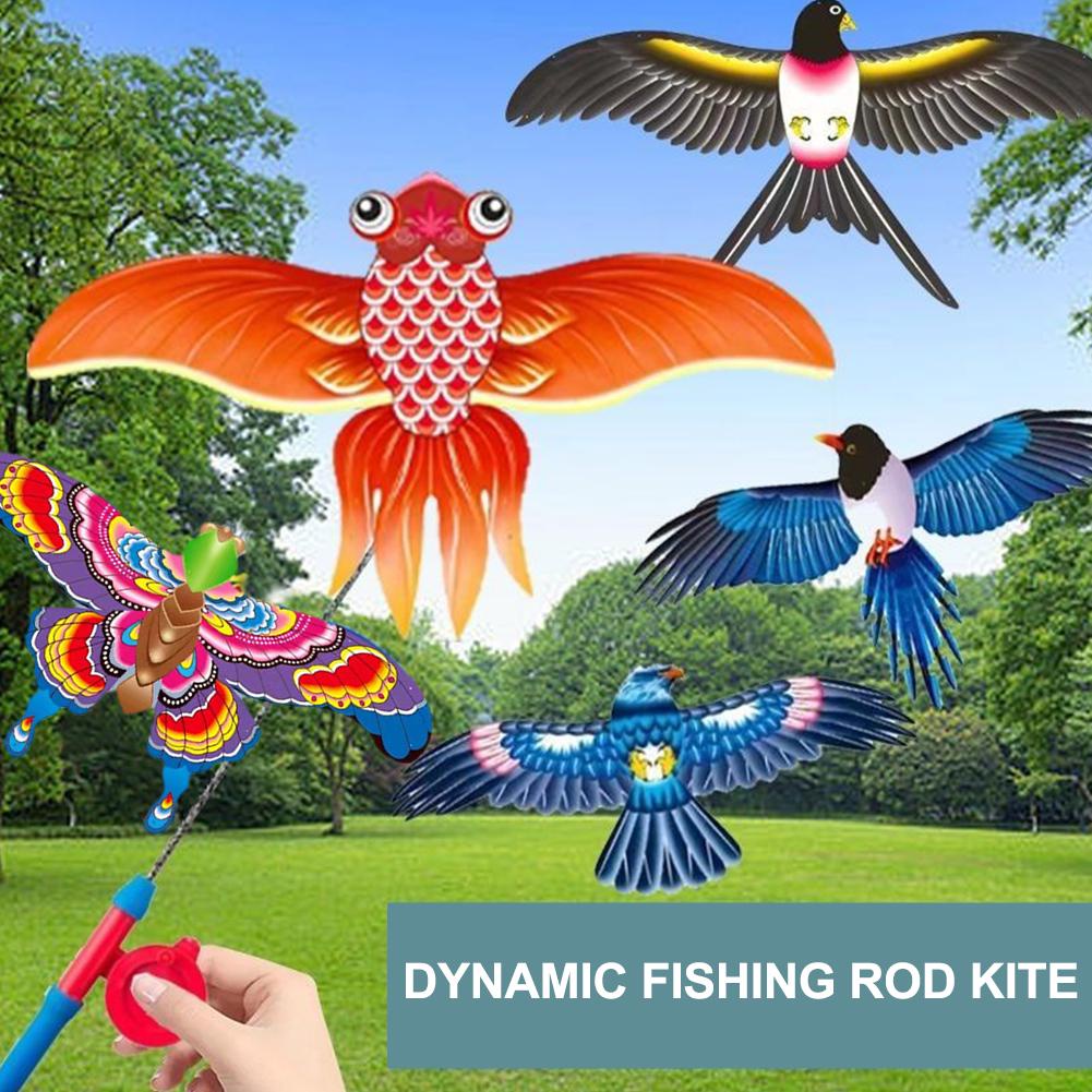 Cartoon Eagle Butterfly Kite With Fishing Rod Outdoor Handheld Flying Kite  Toy For Children F8A8