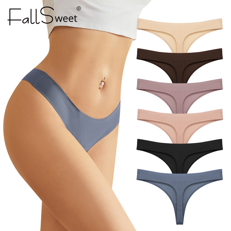 FallSweet Women's Panties Seamless Underwear For Women Ice Silk Thong Woman  Lingerie T-back String Big Size S-XXL