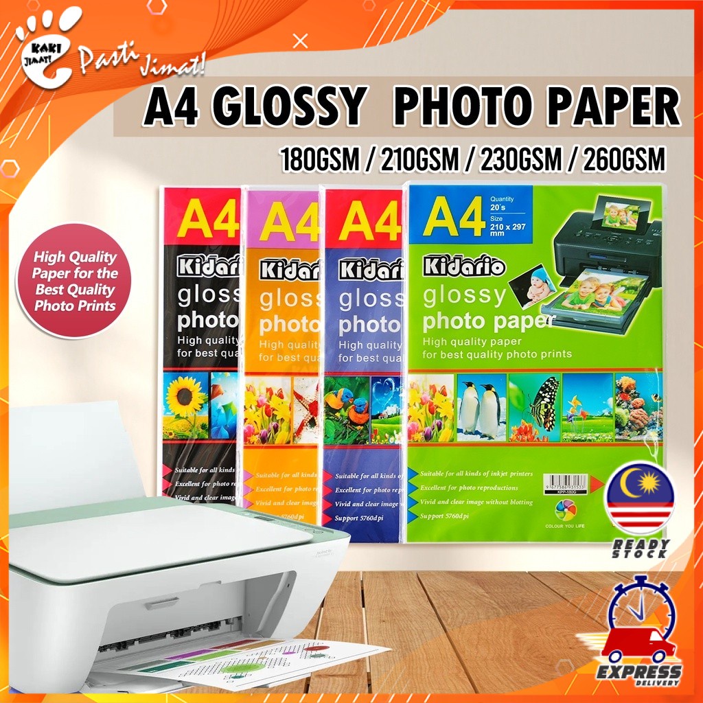 Kaki Jimat A4 Glossy Photo Paper Inkjet Printable High Quality Kertas Printing Gambar Waterproof