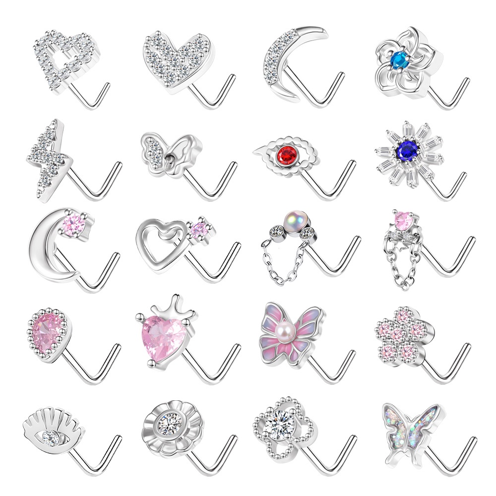SPORCLO 1 PC Stainless Steel Nose Piercing Pink Heart Nostril Piercing
