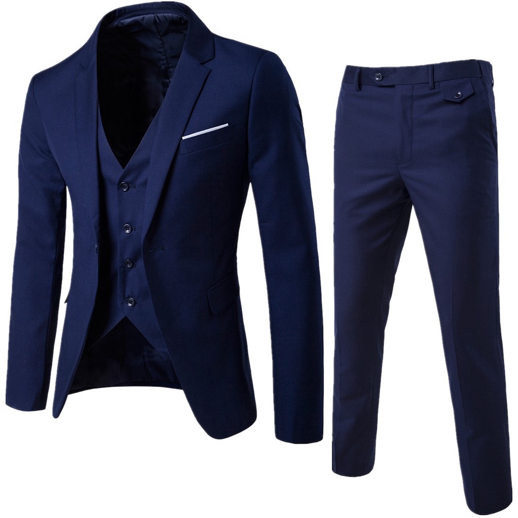 🔥Local Stock😎 3 Piece Suit Men Blazer Lelaki Set Baju Tuxedo Slim Fit ...