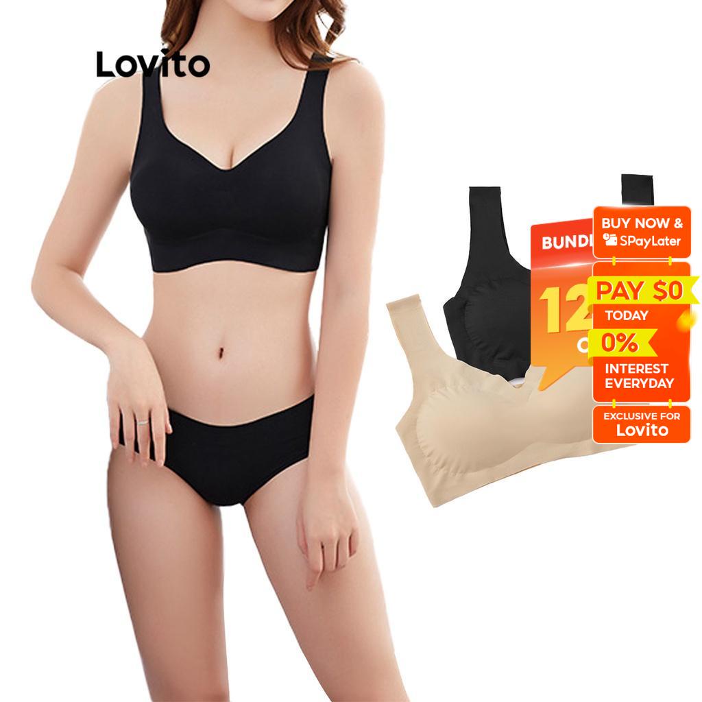 Lovito Casual Plain Wireless 2Pcs Bras Set with Removable Pads