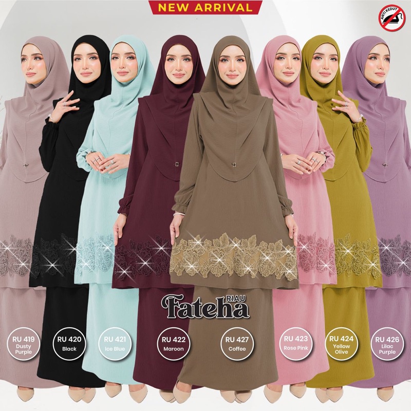 Baju Kurung Riau Fateha RAYA 2024 Kurung Moden Lace Ironless Baju Raya 2024 Viral Shopee Malaysia