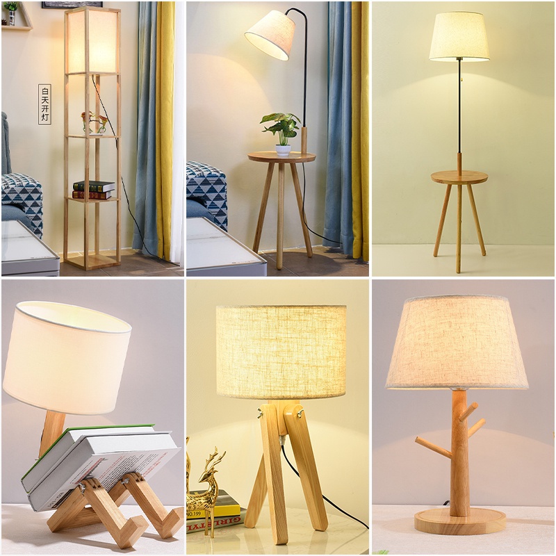 Log style coffee table floor lamp table lamp Solid wood living room