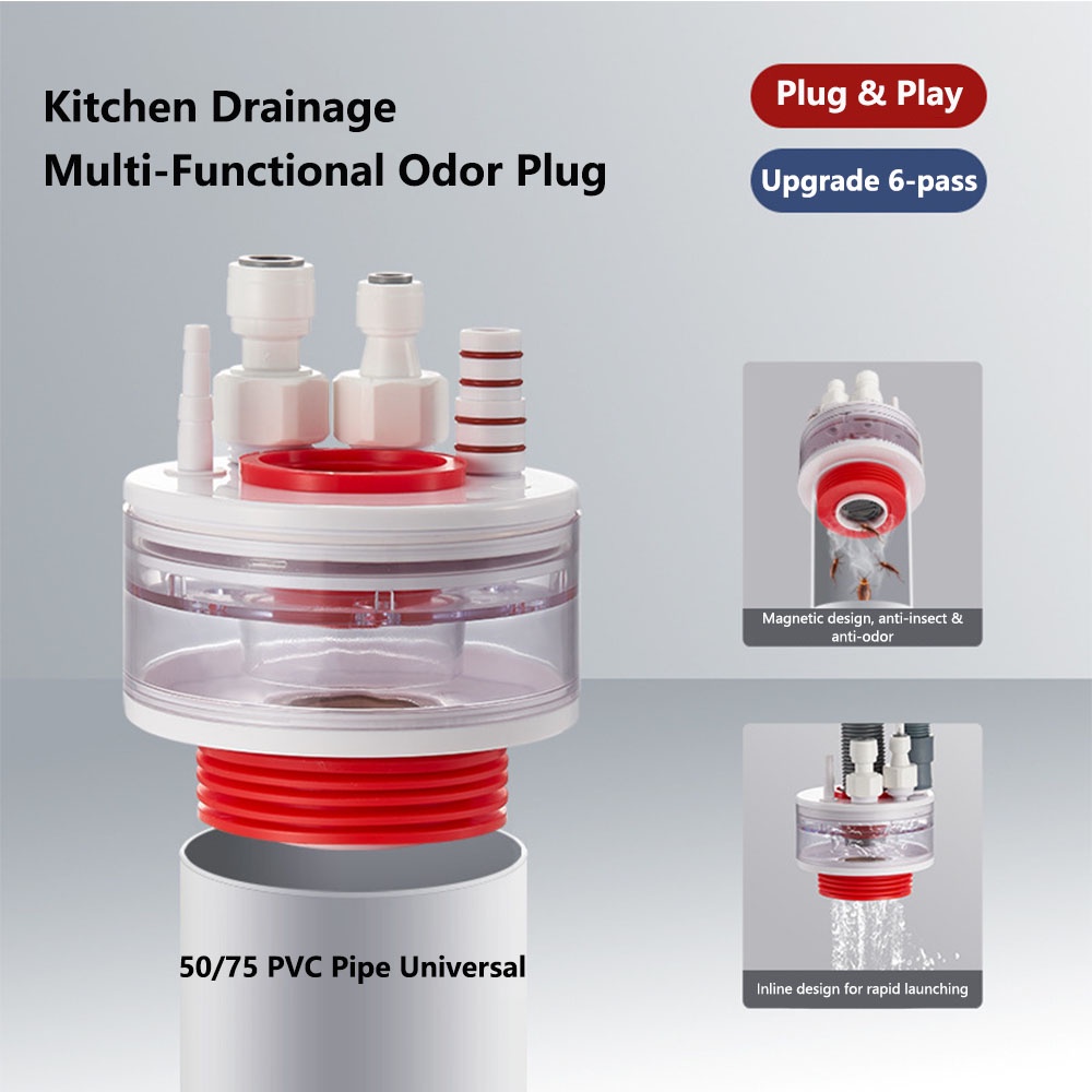 50/75MM Multifunctional Kitchen Sink Downpipe 6 in 1 Antiodor Drainage Plug Dishwasher Water