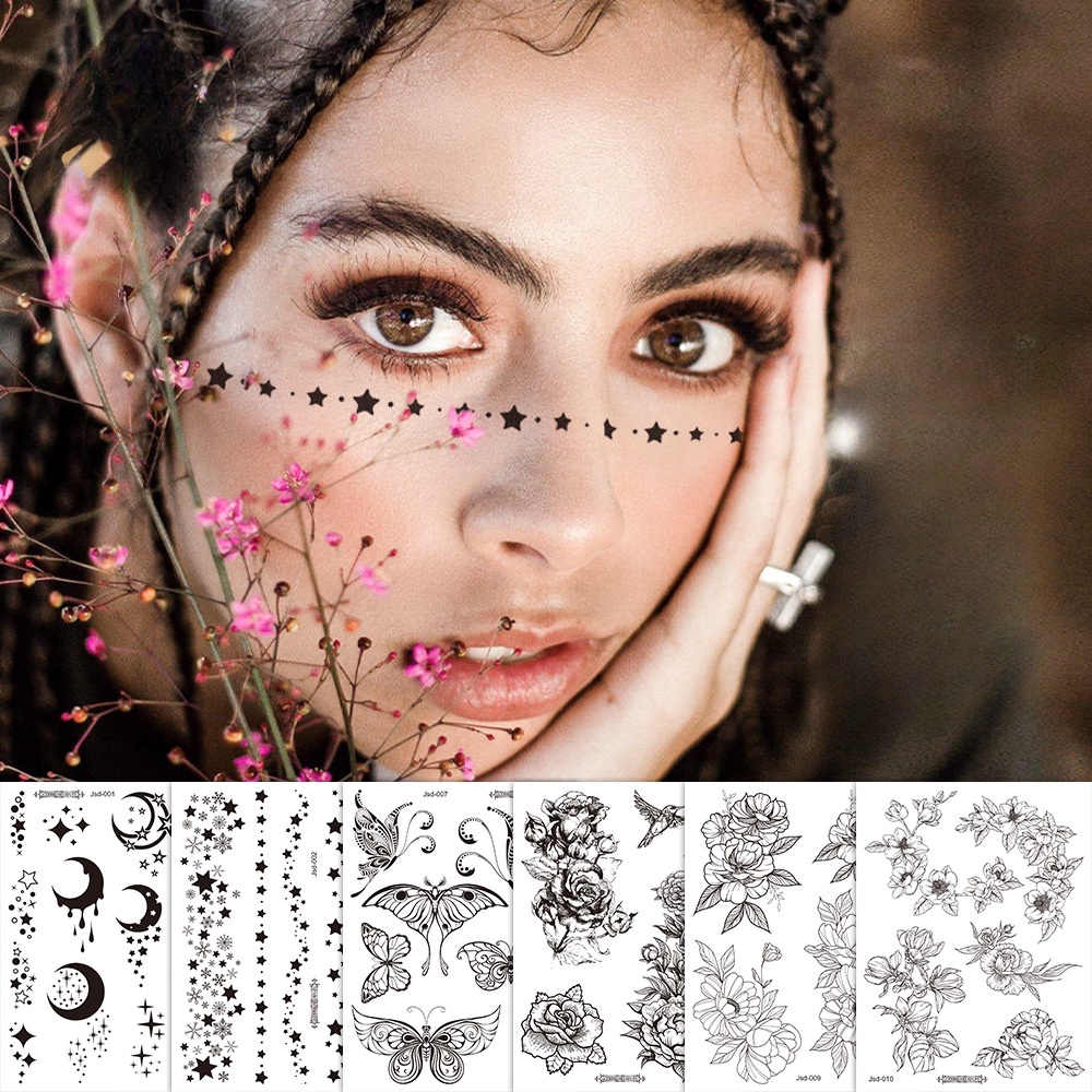 [Ready Stock] Black Tattoo Waterproof Temporary Tattoo Star Flower