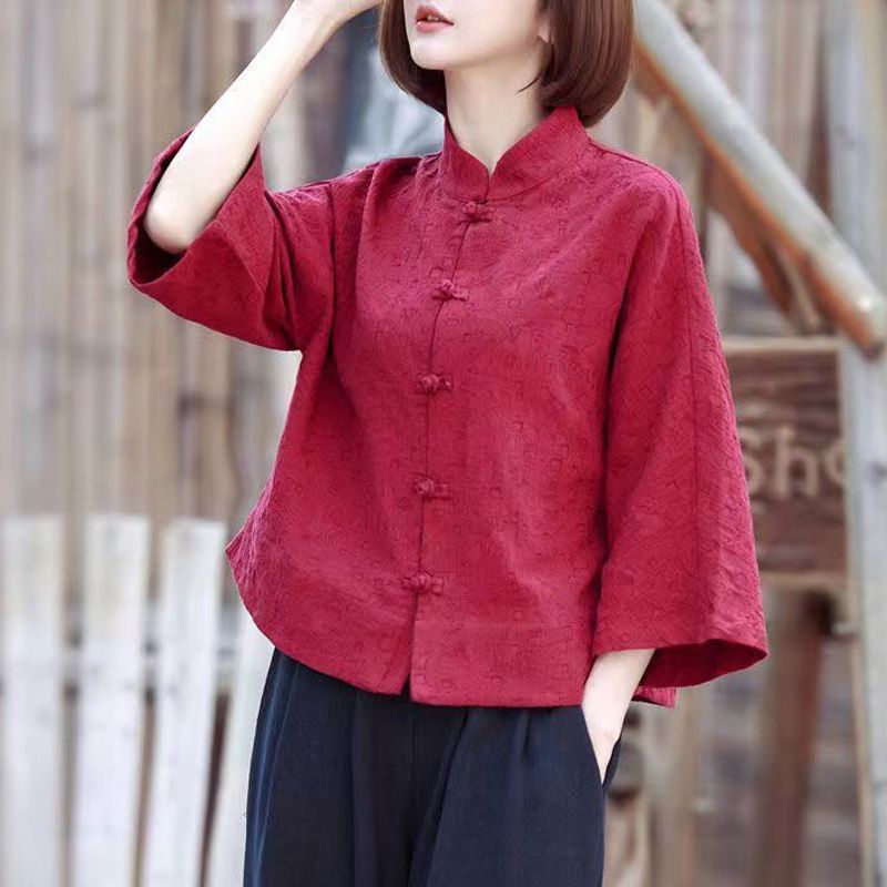 【Spots现货】新中式盘扣衬衫棉麻上衣女高端禅意唐装女装复古中国风素衣太极衫New Chinese style button up ...