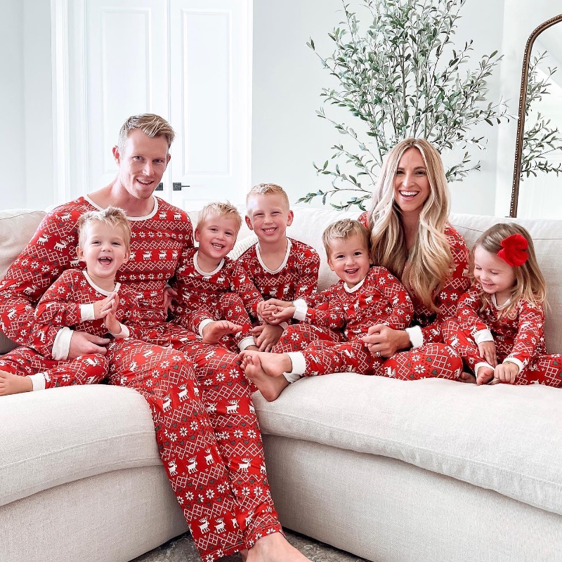 Christmas Elk Print Family Pajama Set For Mom, Dad, Kids And Baby