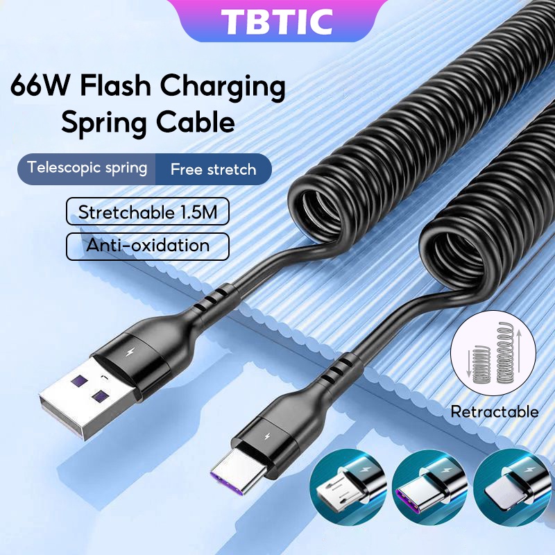 TBTIC 5A Fast Charging Type C Cable Super Charge 3A Micro USB Spring ...