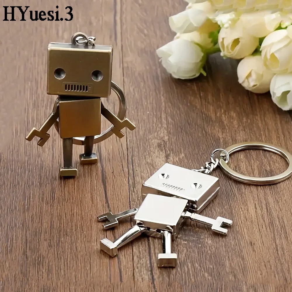 3D Movable Joint Mini Robot Keychain Punk Style Bronze Color Box Shaped ...