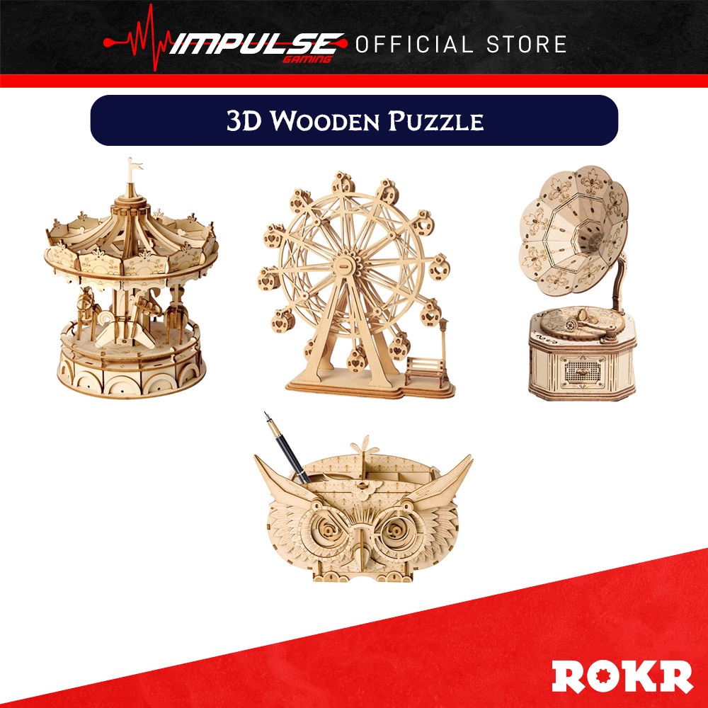 Robotime Rolife ROKR DIY 3D Wooden Puzzle - Ferris Wheel, Merry-Go ...