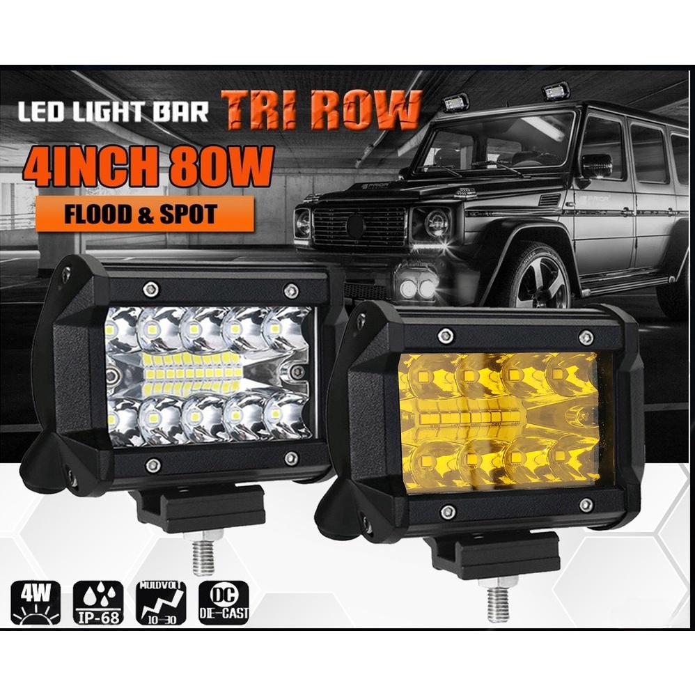 4PC 4inch Round LED Work Lights Bar Spot Flood Fog Driving Lamp Offroad SUV