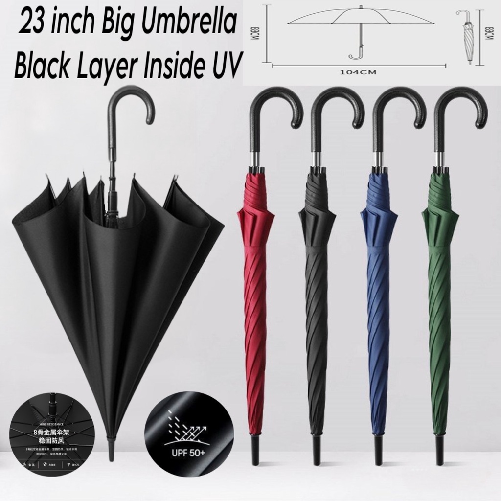 Extra Large 104cm Semi-Auto Long Handle Umbrella Straight Rain ...