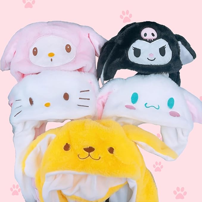 Sanrio Glowing Ears Moving Plush Airbag Hat Kittys Kuromi Cartoon Warm ...