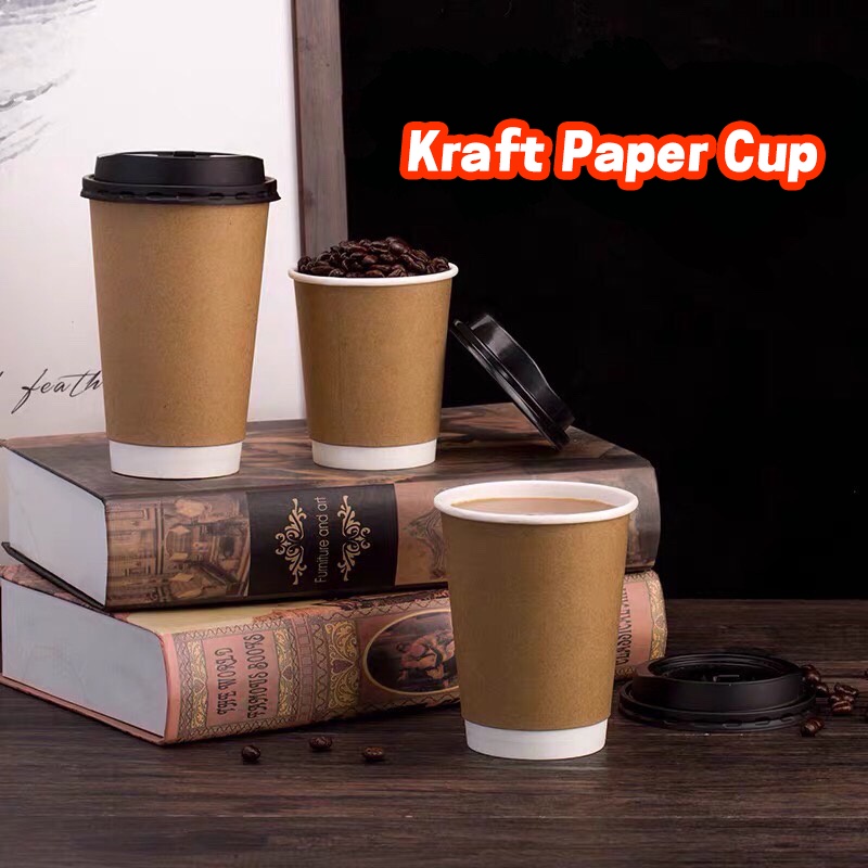【25 pieces】8 14 16oz Hot paper coffee cup Double wall cup+with lids ...