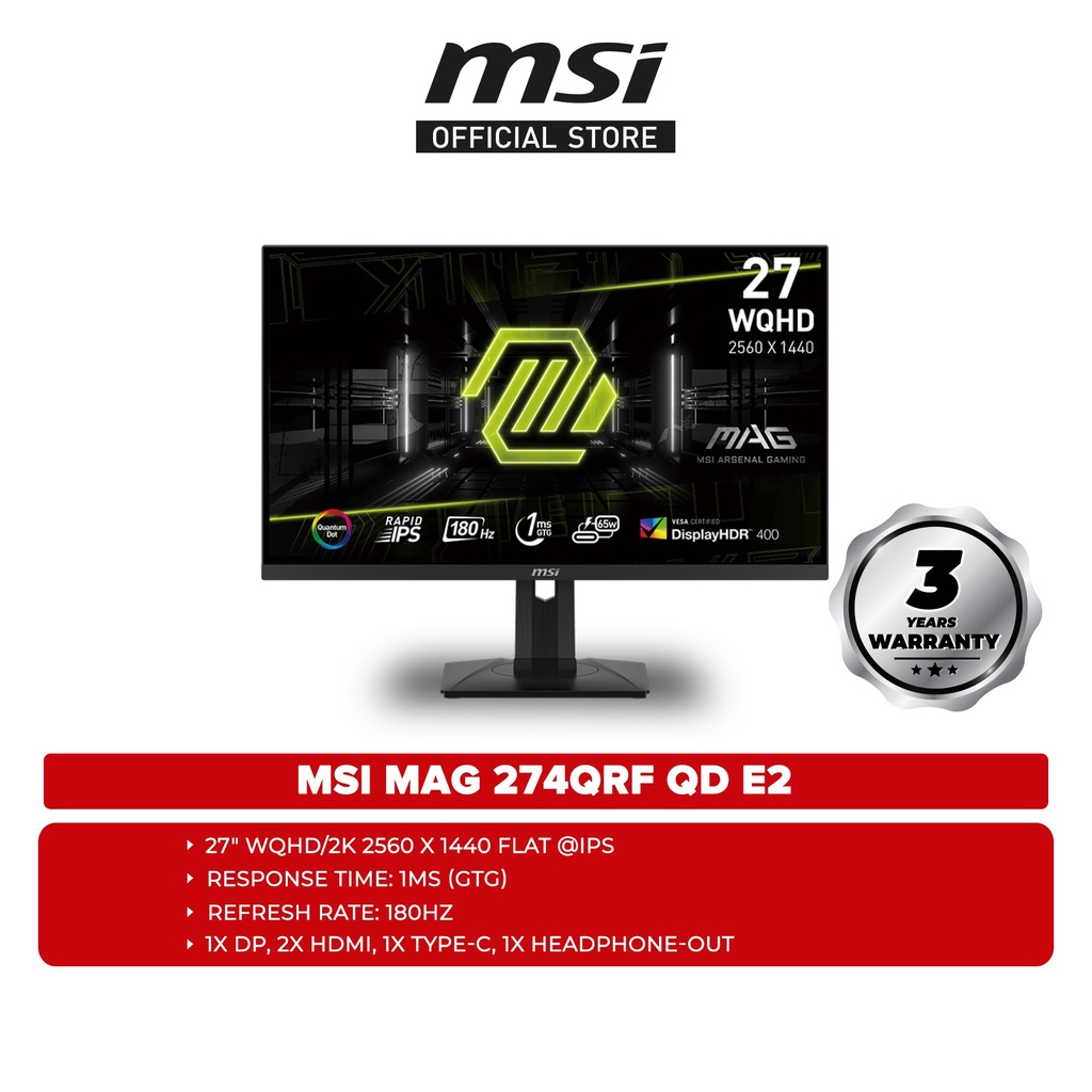 MSI MAG 274QRF QD E2 27" WQHD/2K 180Hz Flat Gaming Monitor Shopee Malaysia