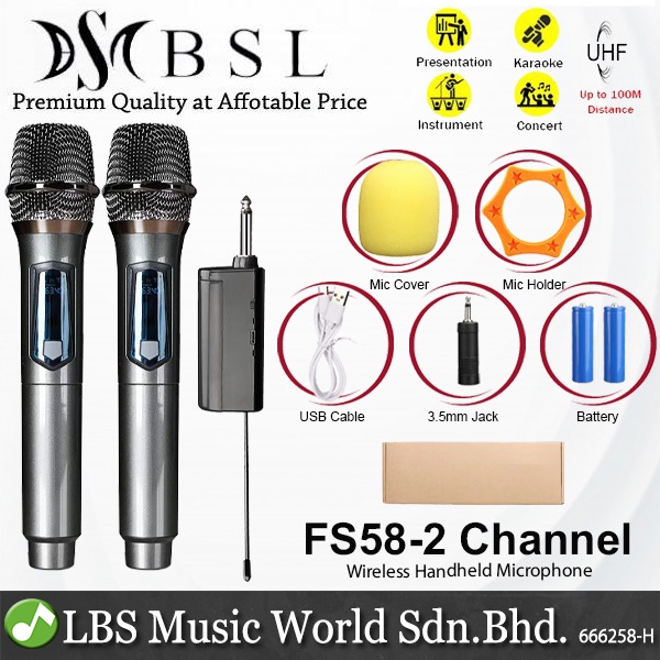 BSL FS58 Rechargeable Wireless Handheld Microphone with Mic Receiver ...