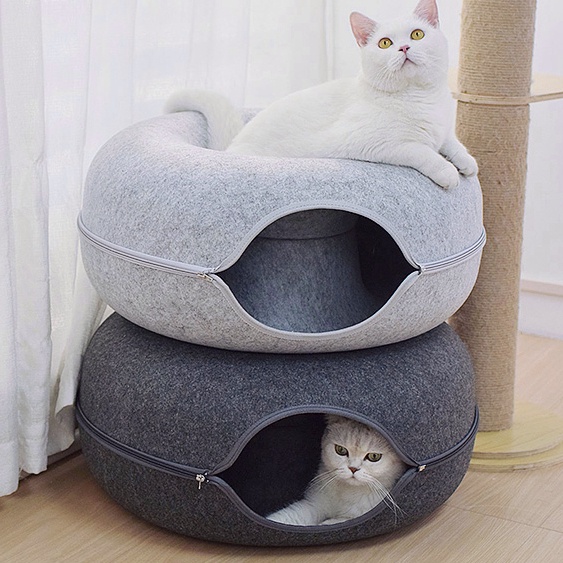 Cat Tunnel Bed Pet Tunnel Playground Donut Interactive Play Toy Felt ...