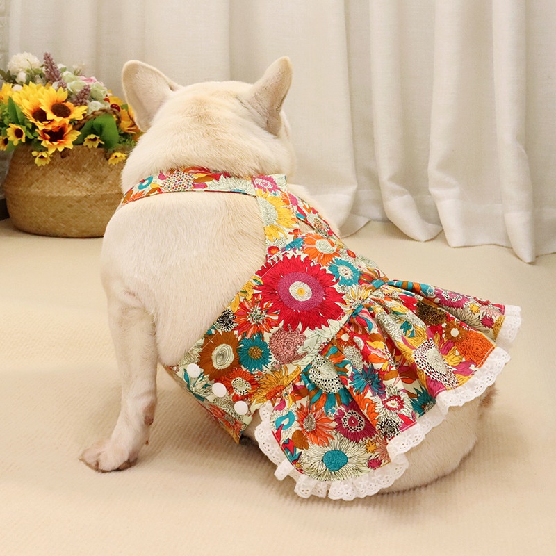 GOU HOME Dog Clothes Dog Dress Pet Clothes for French Bulldog Summer Thin Style Hair Loss Prevention Abrasionproof Cotton Material Sunflower Shopee Malaysia