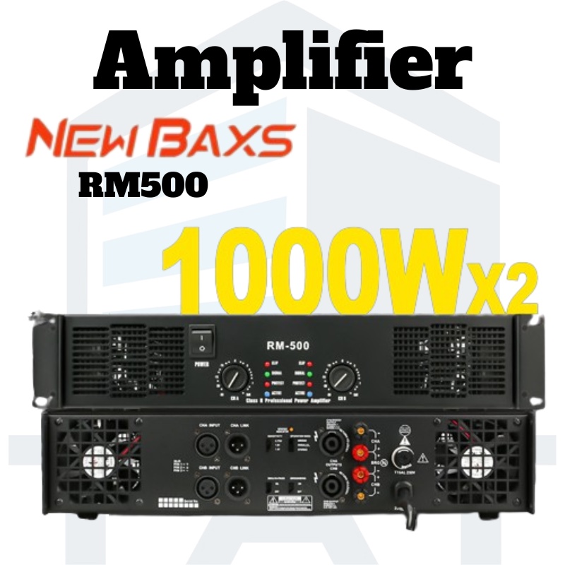 New Baxs RM500 audio Power amplifier, connected to speakers 2 ohms 900