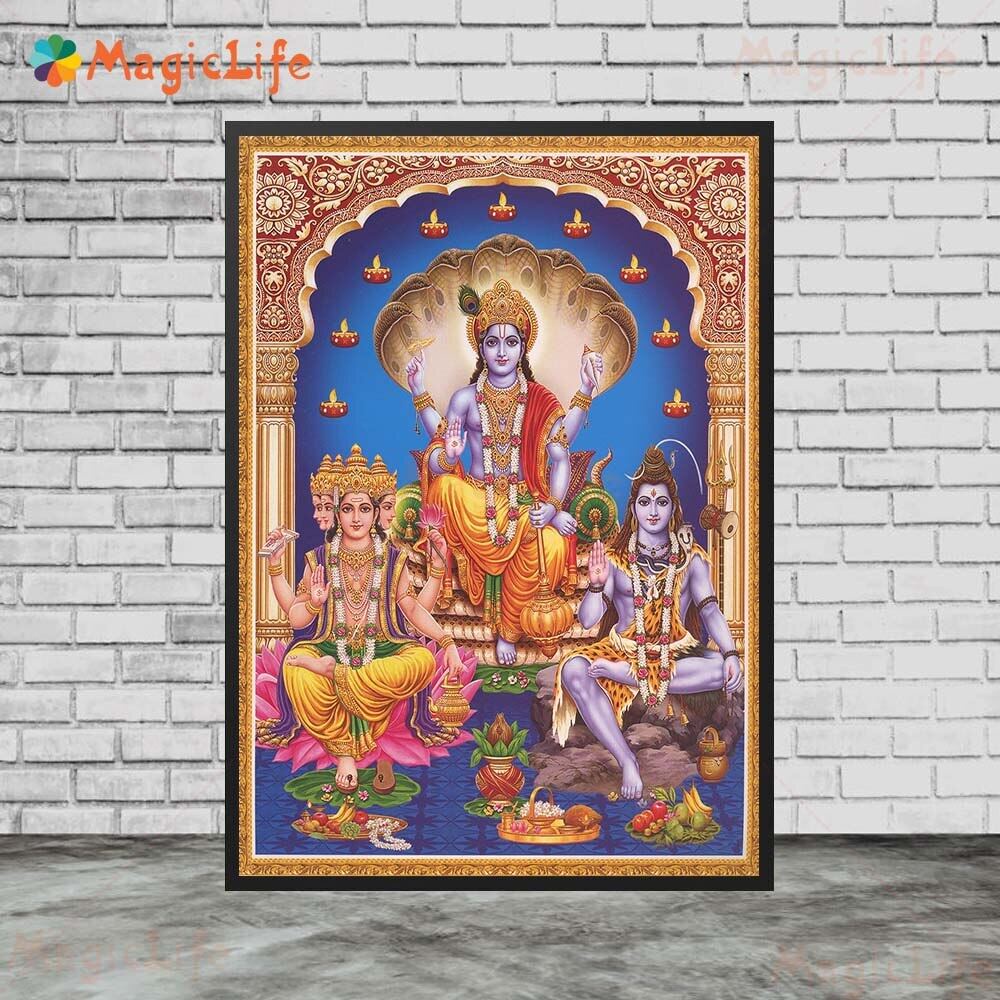 Vishnu Brahma and Shiva Indian Gods Wall Art Canvas Painting Home ...