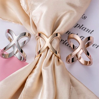 2PCS(Gold+Silver) X Shaped Women Lady Girls Fashion Scarf Ring Buckle  Modern Simple Jewelry Silk Scarf Clasp Clips Clothing Wrap Holder Clothing  Decoration Accessories for T-Shirt Neckerchief Shawl