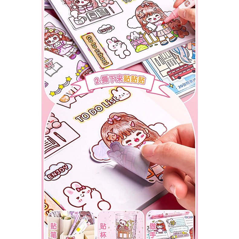 [Ready Stock] 咔巴熊 涂鸦贴纸本 画画本 儿童 涂色 女孩 手工 图画本 公主 填色 玩具 贴纸 Kaba Bear ...