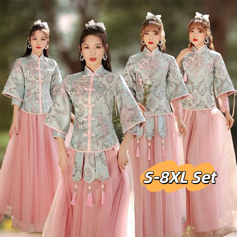 S-8XL)  Cheongsam Dress Woman Chinese Style Bridesmaid Dress Plus Size  Wedding Dinner Gown Cheongsam Baju Tang Suit Women Clothes Banquet Qipao  Embroidery Dresses Set | Shopee Malaysia