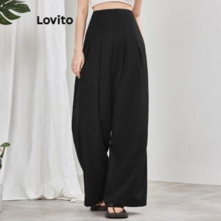 Lovito Elegant Plain Zipper Pants For Women L Ad Black Lovito Celana Resleting Polos