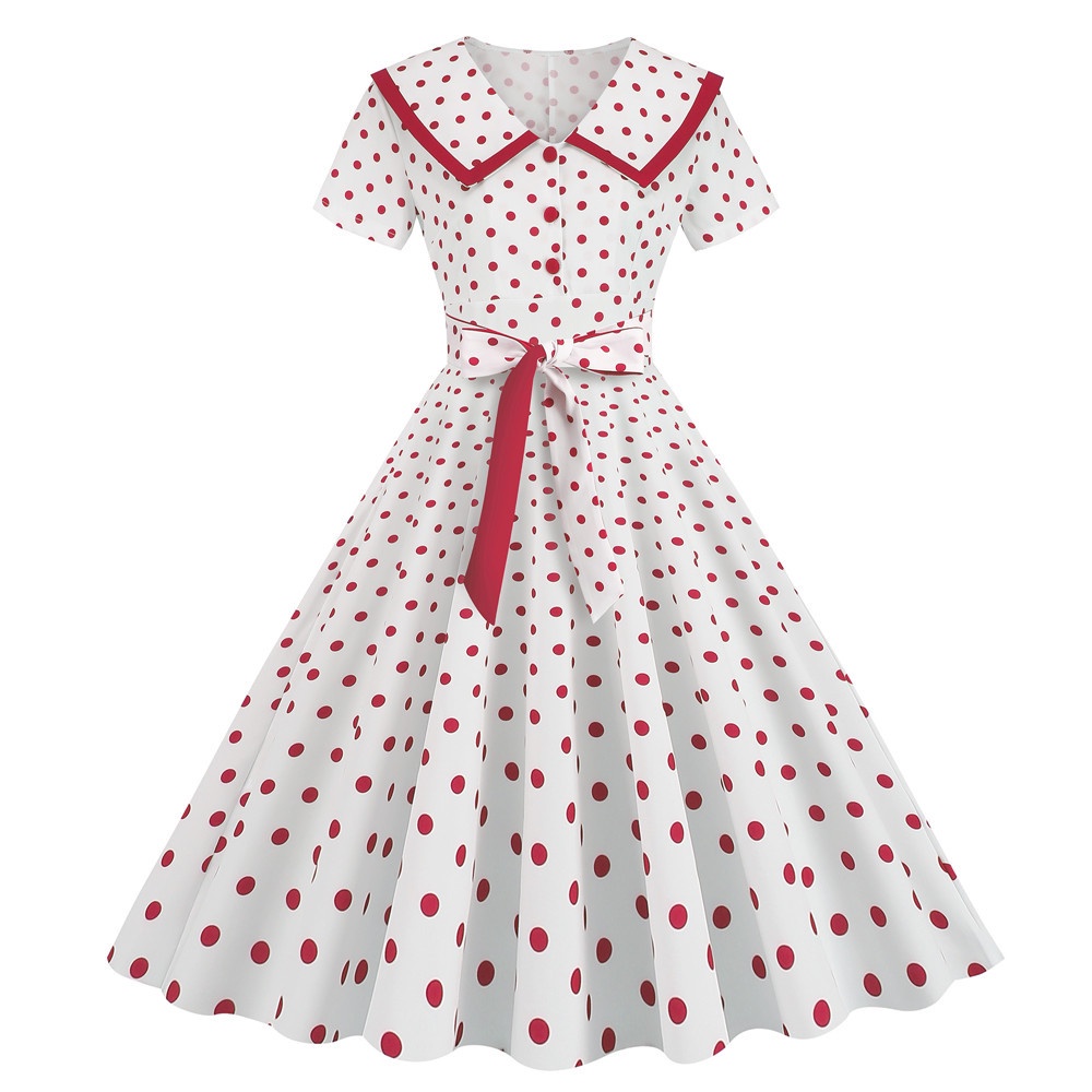 Polka Dot Summer Dresses for Women Robe Vintage 50s 60s Pinup Turn