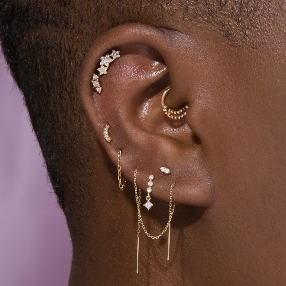 1pc Short Chain Piercing Ear Helix Lobe Stud Earrings for Women Inlaid ...