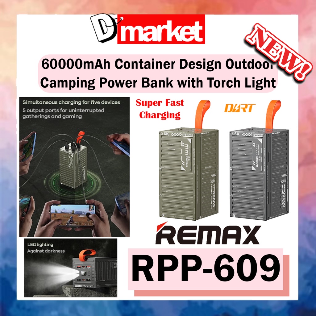 Remax RPP609 60000mAh Outdoor Camping Power Bank with Torch Light