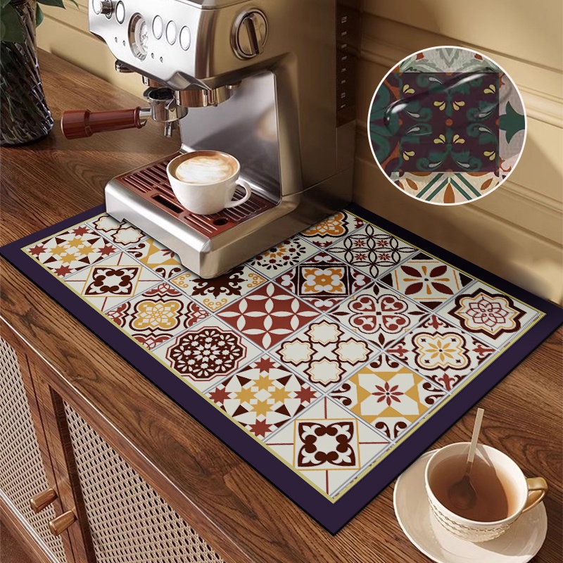 Retro Anti Slip Placemat Kitchen Mat Diatom Mud Drain Mat Coffee Mat